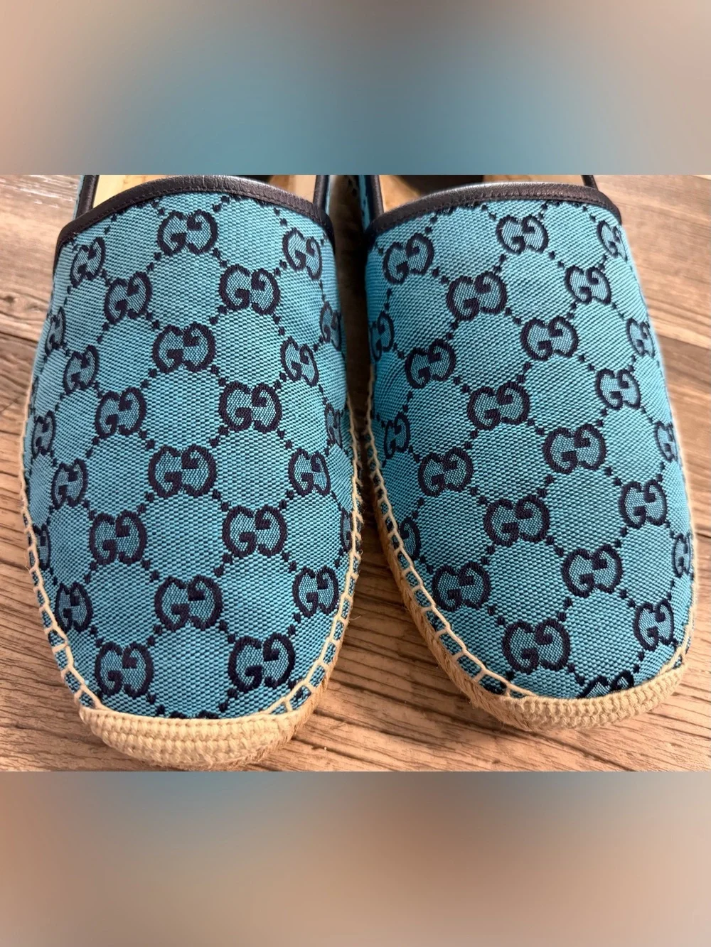 Gucci Teal Blue GG Canvas Espadrilles